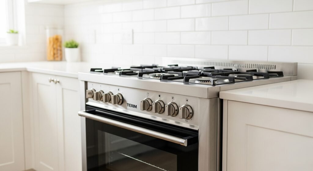 Terim gas cooker installed in a modern UAE kitchen with stainless steel finish and precision control knobs.